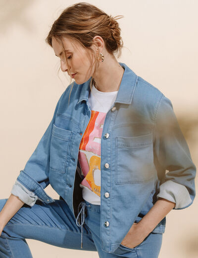 Veste jean manches longues denim bleach femme
