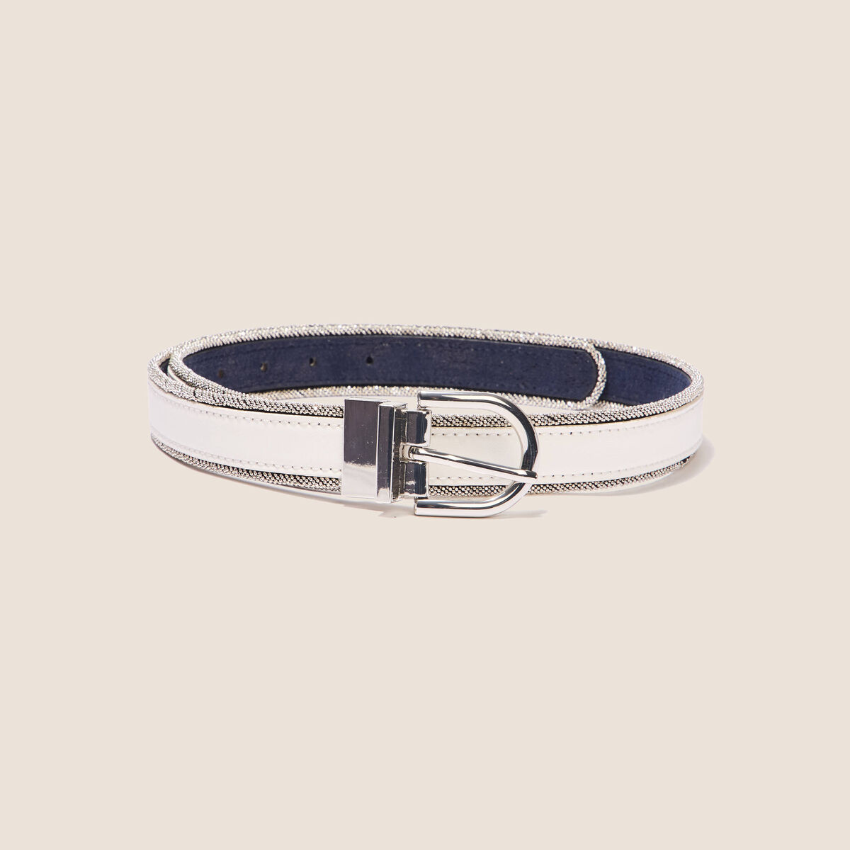 Ceinture réversible à perles ecru femme