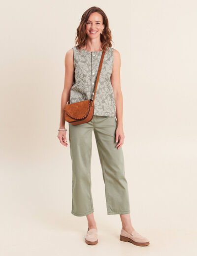 Pantalon droit 7/8&egrave;me taille bascul&eacute;e gris femme