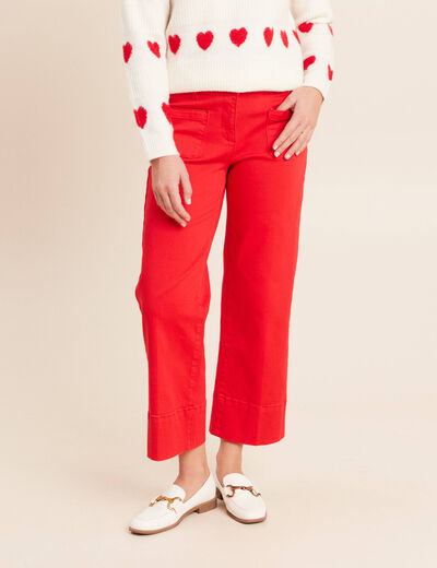 Pantalon droit 7/8&egrave;me taille standard rouge fluo femme