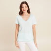 T-shirt manches courtes col en V bleu turquoise femme