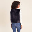 Gilet droit sans manches fausse fourrure bleu fonc&eacute; femme
