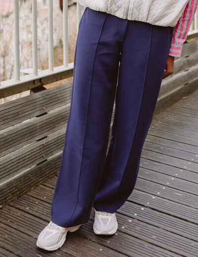 Pantalon coupe large bleu marine femme