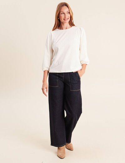 Blouse droite col rond manches 3/4 ecru femme