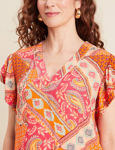 Blouse manches courtes orange femme