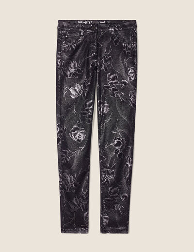 Pantalon ajusté enduit 7/8ème noir femme