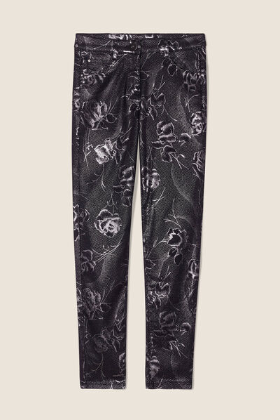 Pantalon ajusté enduit 7/8ème noir femme