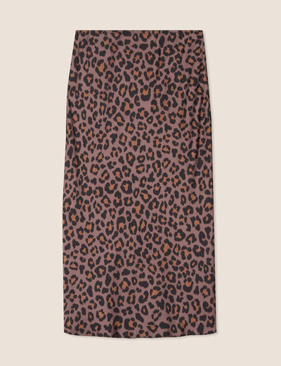 Jupe longue effet satin marron femme