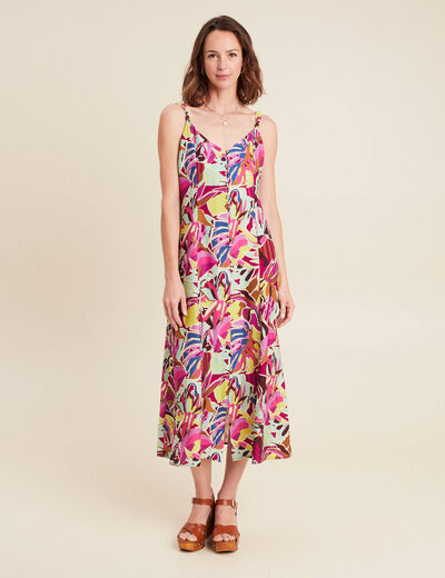 robe évasée crêpe col v sans manches mauve femme
