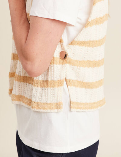 T-shirt effet 2 en 1 manches courtes beige femme