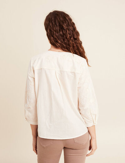 Blouse col tunisien manches 3/4 ecru femme