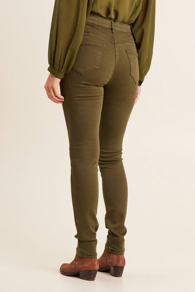 Jean magique ajusté taille standard vert kaki femme