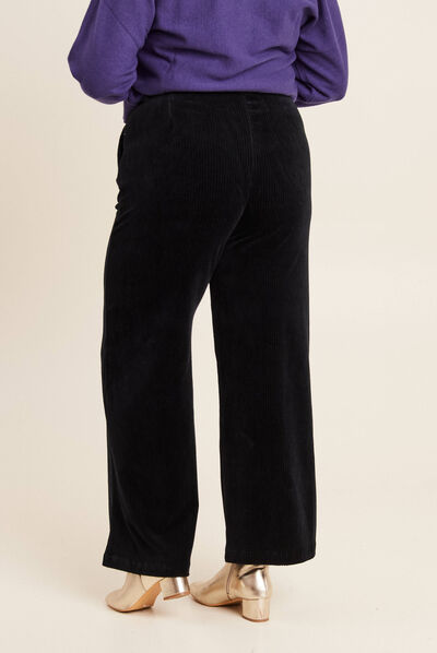 Pantalon large velours noir femme
