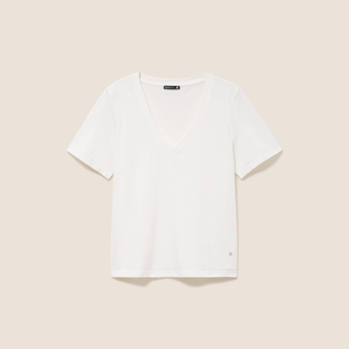 T-shirt col v manches courtes ecru femme