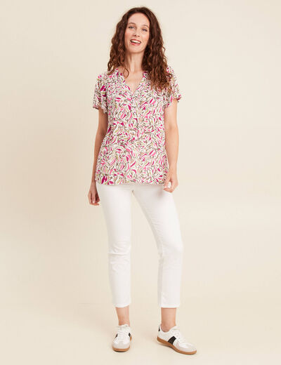 Blouse crêpe manches courtes vert kaki femme
