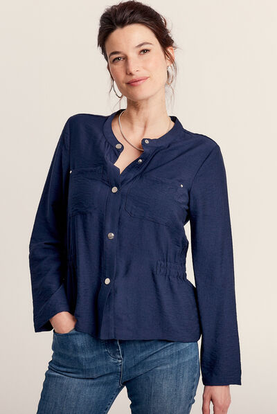 Veste cintrée élastiquée bleu marine femme