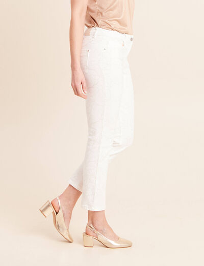 Jean coupe droite 7/8&egrave;me taille bascul&eacute;e blanc femme