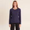 T-shirt ajust&eacute; col rond manches longues bleu marine femme