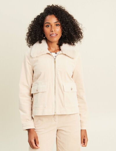 Blouson droit velours manches longues sable femme