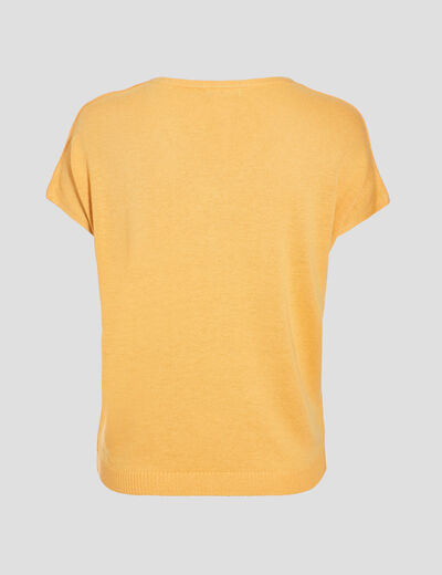 Pull manches courtes jaune moutarde femme