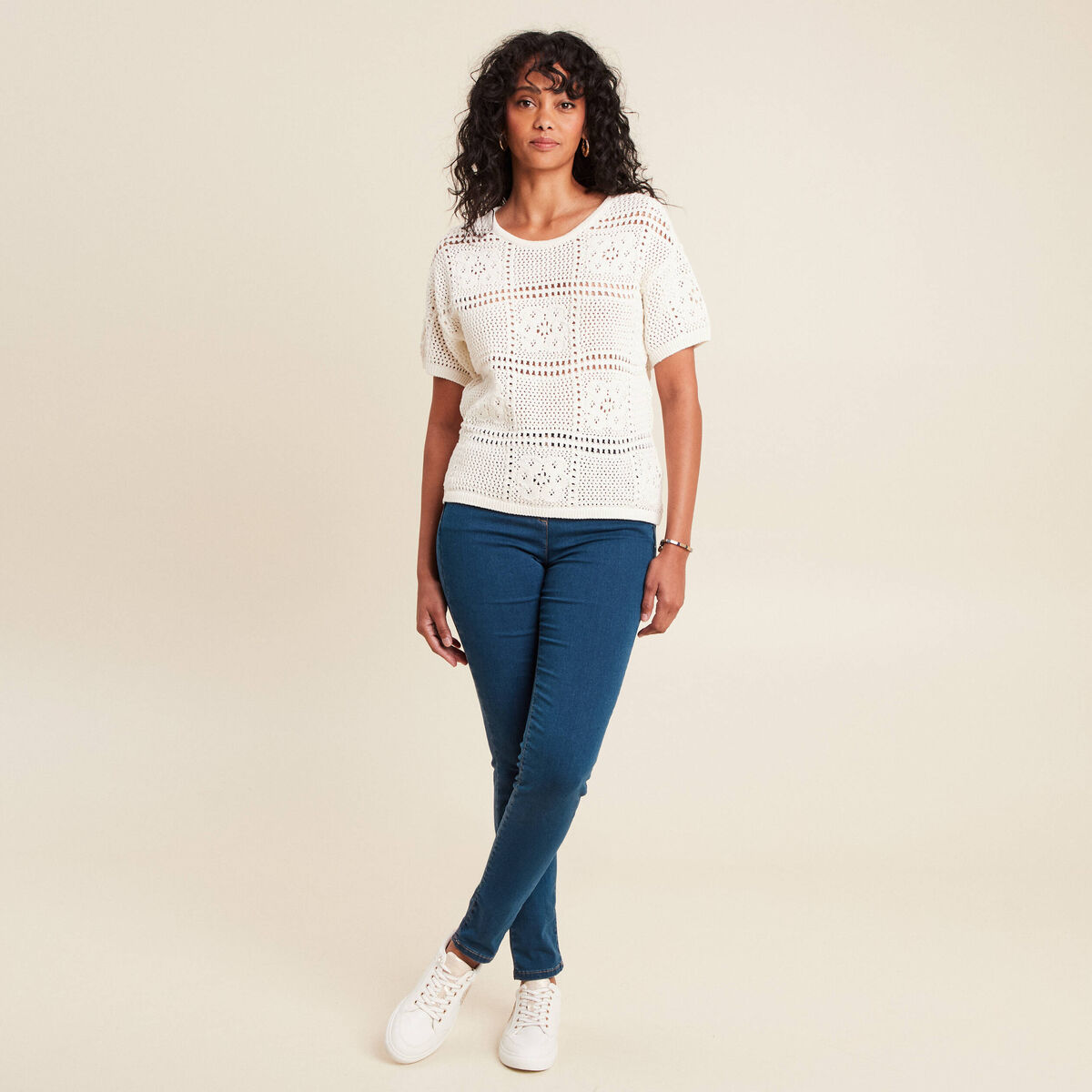 Jeans léger taille haute long denim double stone femme