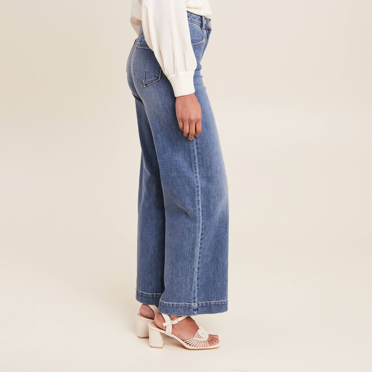 Jean large à pont denim stone femme