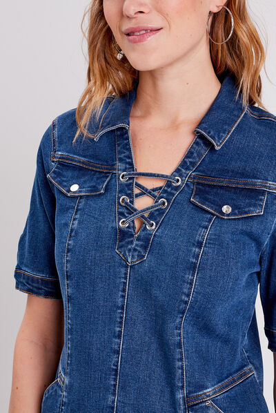 Robe droite en jean denim stone femme