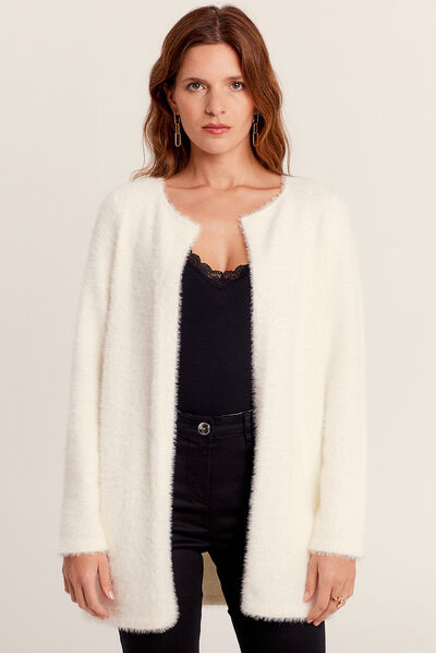 Gilet manches longues ecru femme