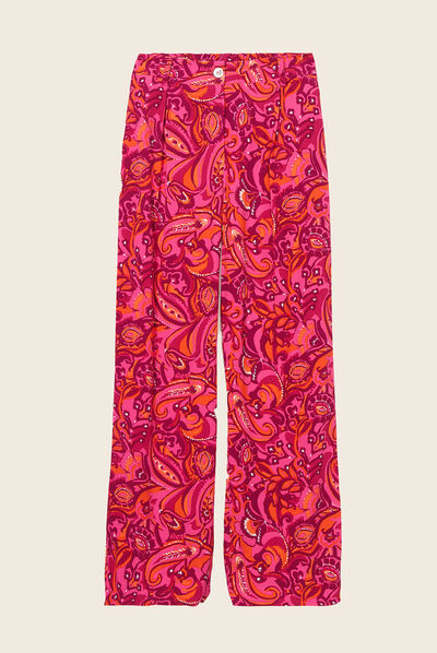 Pantalon large fluide rose femme
