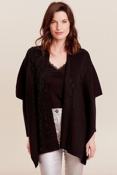 Poncho avec strass noir femme