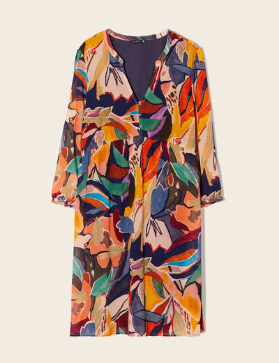 Robe évasée col tunisien beige femme
