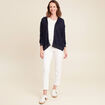 gilet droit mi-long à capuche bleu marine femme