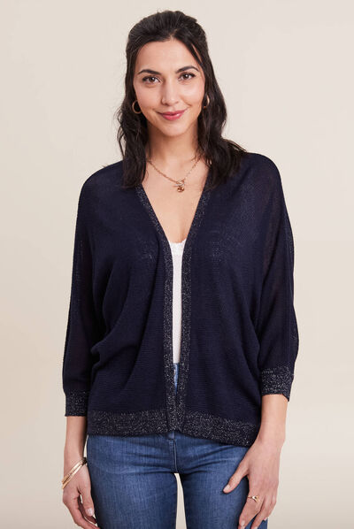 Gilet manches 3/4 bleu marine femme