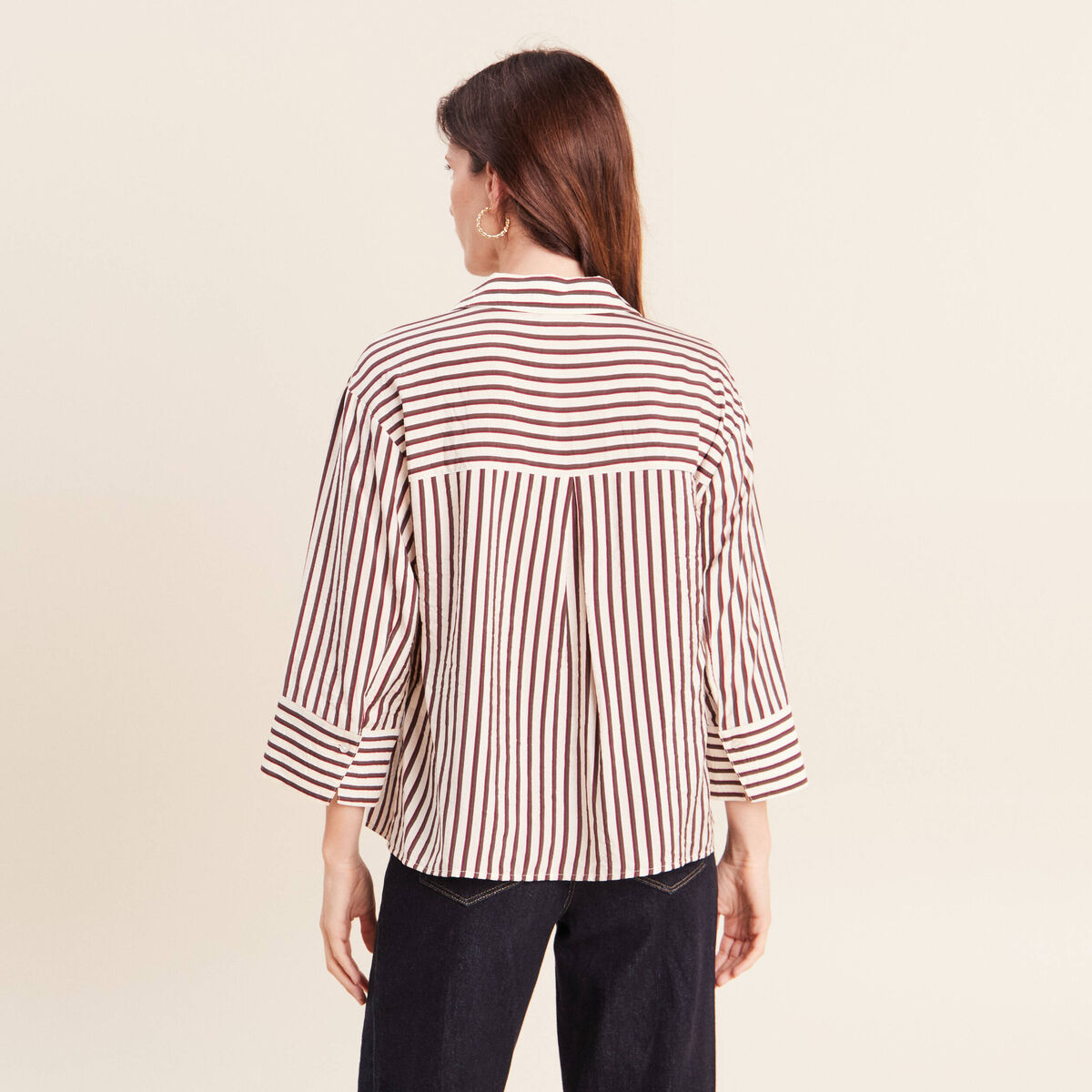 Chemise ample manches 3/4 marron femme