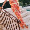 Pantalon large taille haute orange femme