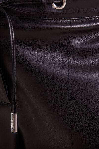 Pantalon ample simili cuir noir femme