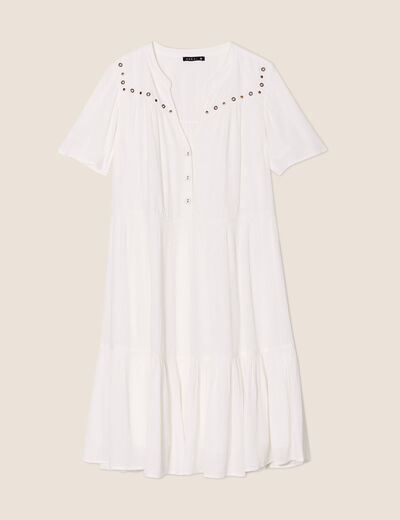 Robe évasée oeillets et clous ecru femme
