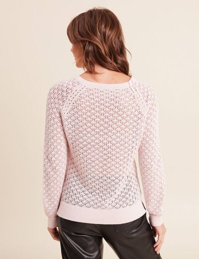 Pull col rond manches longues rose clair femme