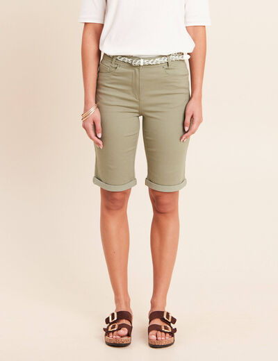Bermuda ajust&eacute; ceintur&eacute; vert clair femme