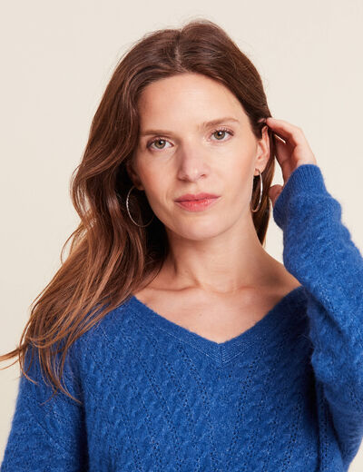 Pull manches longues bleu femme
