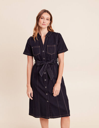 Robe jean &eacute;vas&eacute;e col chemise denim brut femme