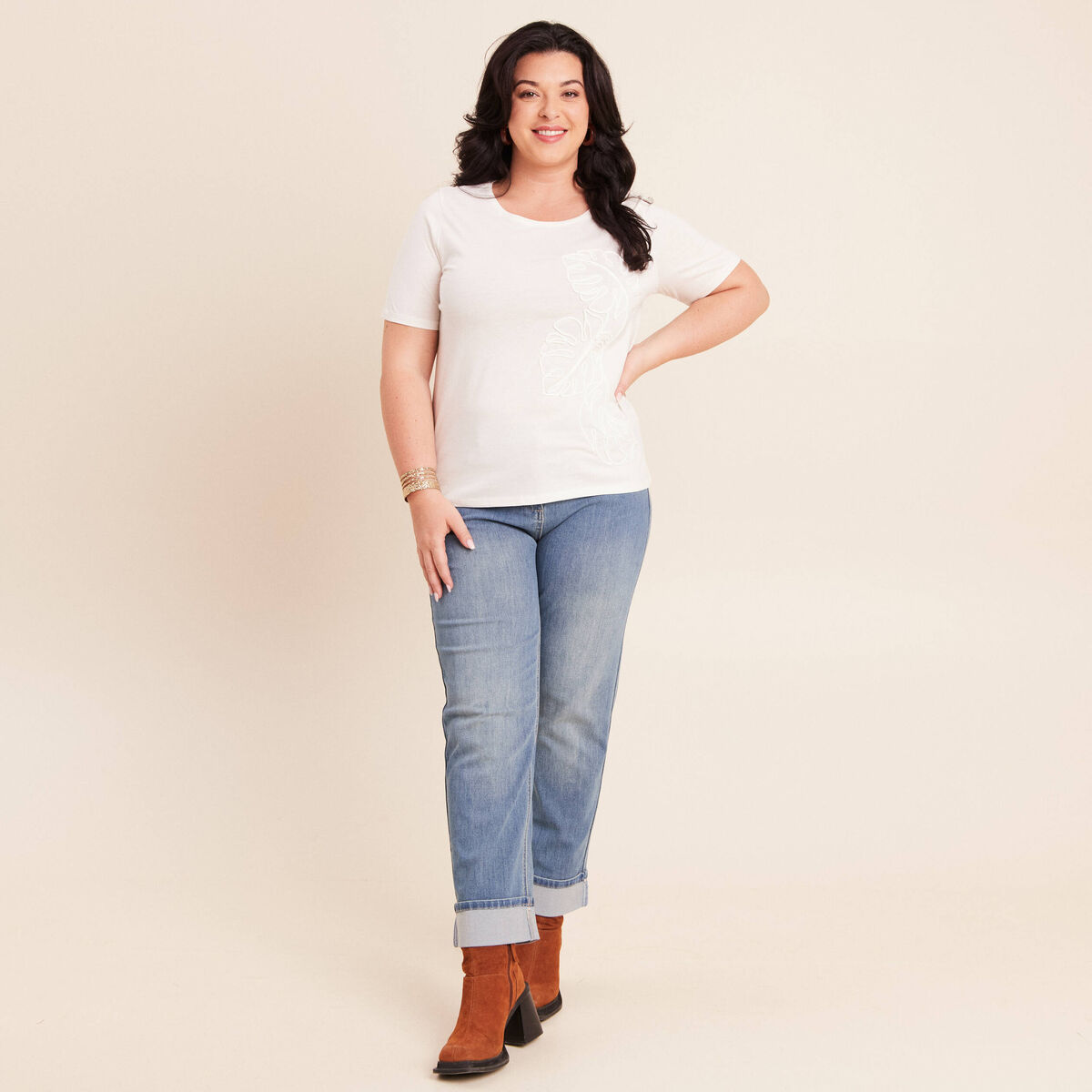 T-shirt manches courtes ecru femme