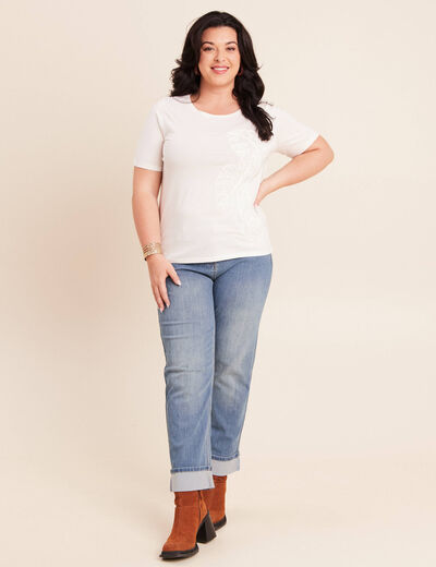 T-shirt manches courtes ecru femme