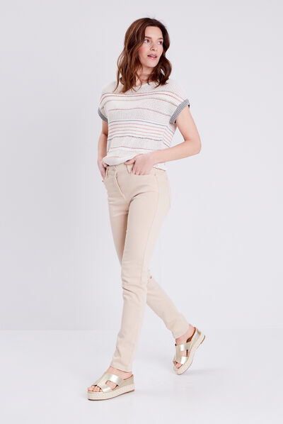 Pull manches courtes col rond ecru femme