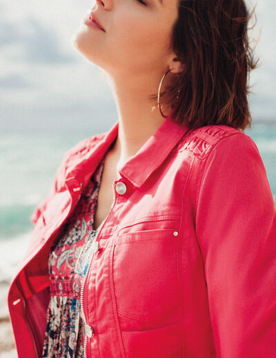 Veste droite boutonnée rose framboise femme
