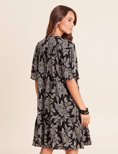 Robe courte &eacute;vas&eacute;e col tunisien noir femme