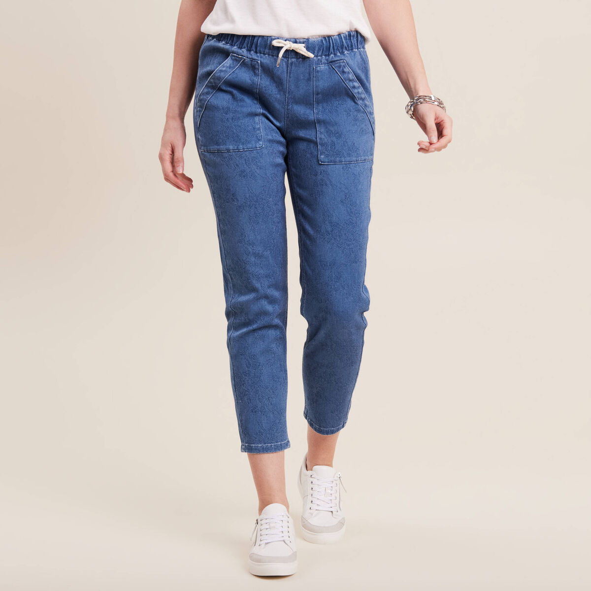 Jean carotte taille &eacute;lastiqu&eacute;e bleu ciel femme