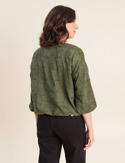Blouse col rond manches 3/4 bas resserr&eacute; vert kaki femme