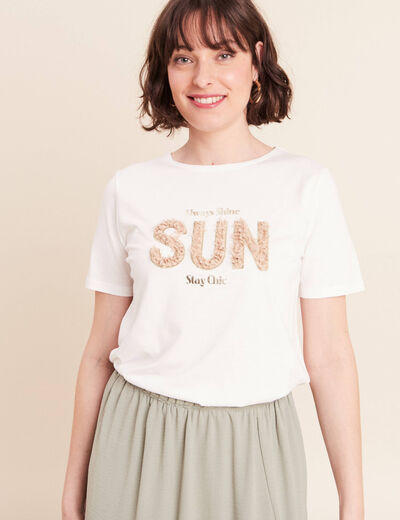 T-shirt col rond manches courtes ecru femme