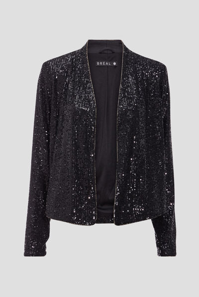 Veste droite avec sequins noir femme